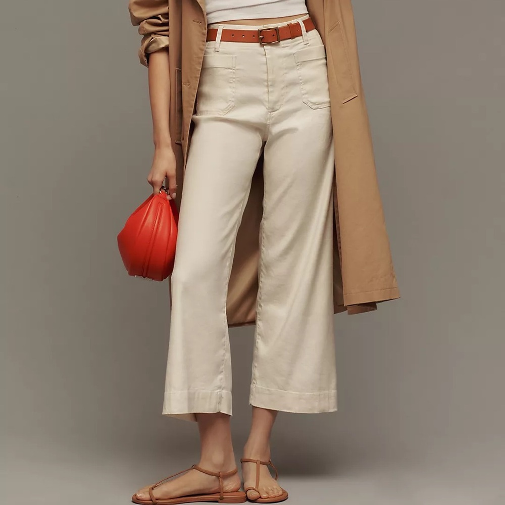 The Colette Cropped Wide-Leg Pants by Maeve: Linen Edition Size 27 NWOT white